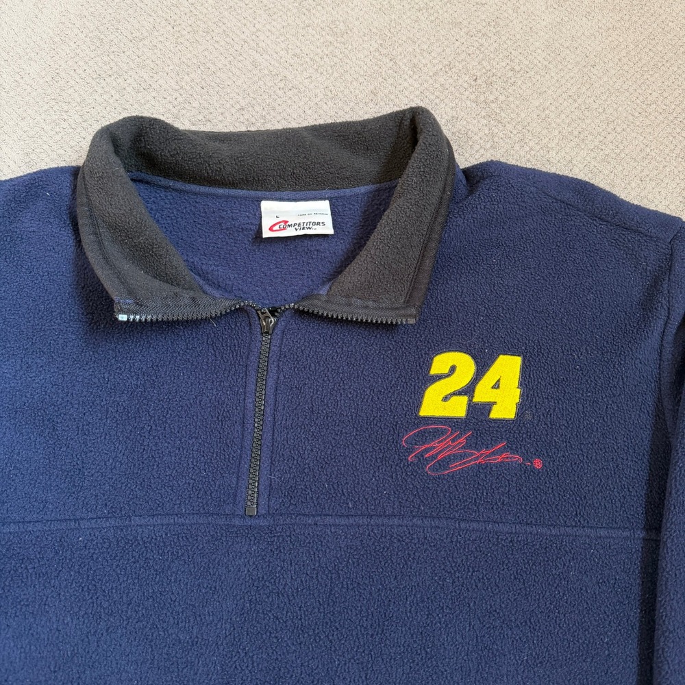 Vintage 90s Jeff Gordon #24 NASCAR Fleece Pullover Competitors View Navy Blue L